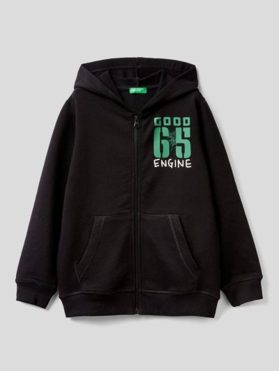 Kids' Benetton Zip-up Hoodie Black | NZ011004