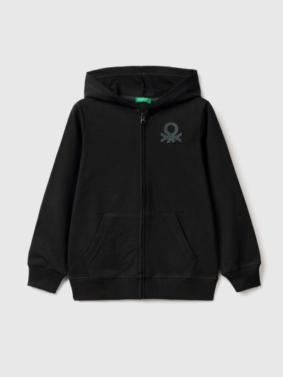 Kids' Benetton Zip-up Hoodie Black | NZ675677