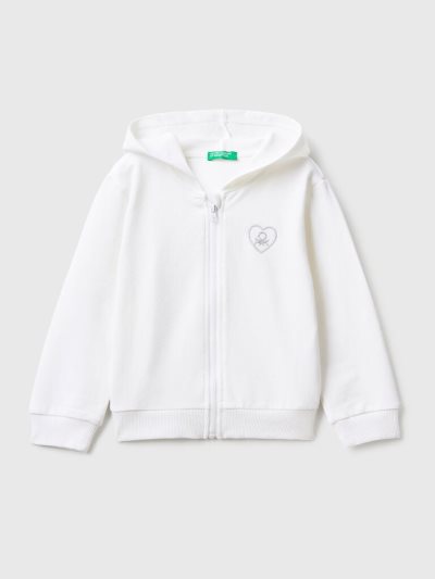 Kids' Benetton Zip-up Hoodie White | NZ618207