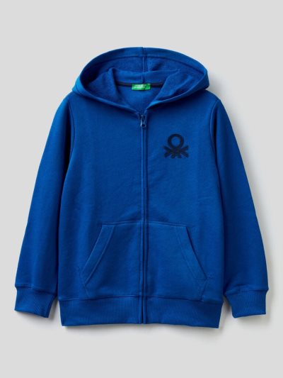 Kids' Benetton Zip-up Logo Print Hoodie Bright Blue | NZ121717