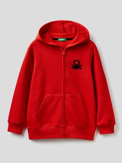 Kids' Benetton Zip-up Logo Print Hoodie Red | NZ598318