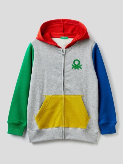 Kids' Benetton Zip-up Logo Print Hoodie Multi-color | NZ713967