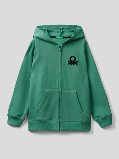 Kids' Benetton Zip-up Logo Print Hoodie Light Green | NZ861247
