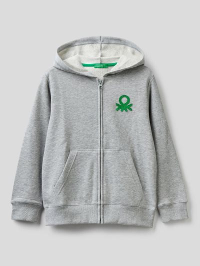 Kids' Benetton Zip-up Logo Print Hoodie Grey | NZ939714