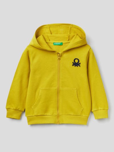 Kids' Benetton Zip-up Organic Cotton Hoodie Mustard | NZ112123