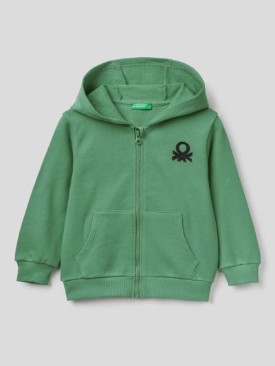 Kids' Benetton Zip-up Organic Cotton Hoodie Light Green | NZ454692