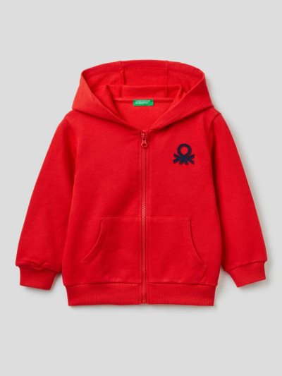 Kids' Benetton Zip-up Organic Cotton Hoodie Red | NZ515888