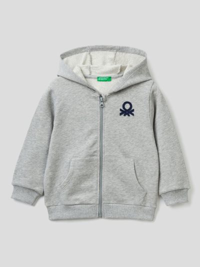 Kids' Benetton Zip-up Organic Cotton Hoodie Grey | NZ625116