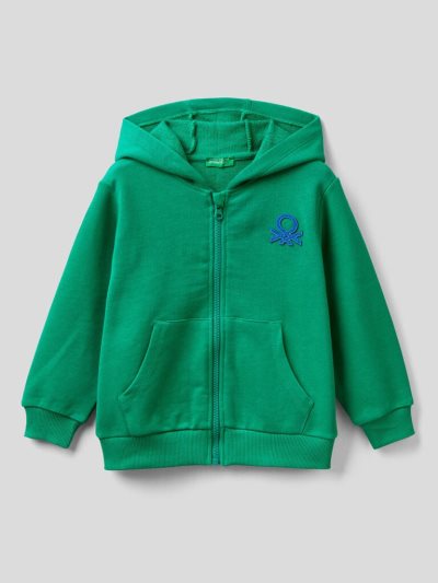 Kids' Benetton Zip-up Organic Cotton Hoodie Green | NZ753110