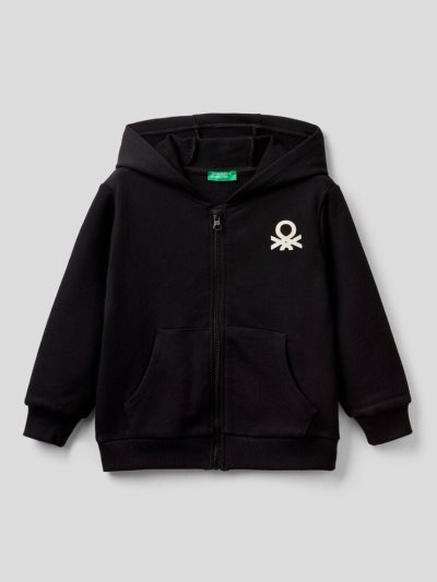 Kids' Benetton Zip-up Organic Cotton Hoodie Black | NZ810694