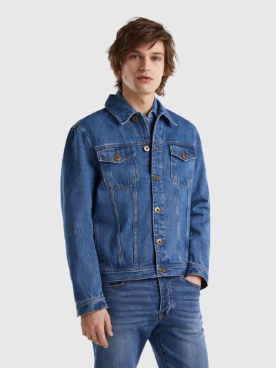Men's Benetton 100% Cotton Denim Light Jackets Blue | NZ371201