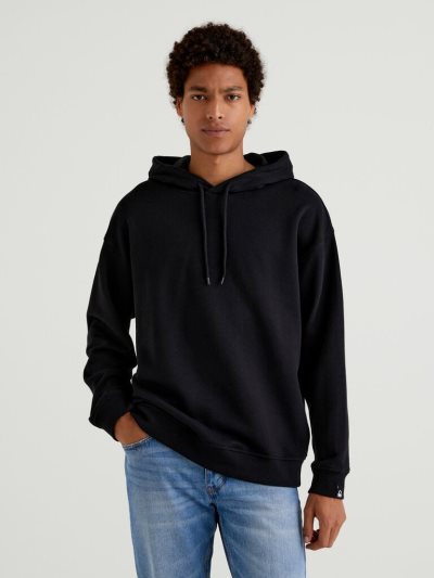Men's Benetton 100% Cotton Hoodie Black | NZ585688