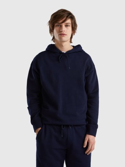 Men's Benetton 100% Cotton Hoodie Dark Blue | NZ476854