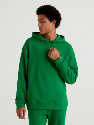 Men's Benetton 100% Cotton Hoodie Green | NZ268152