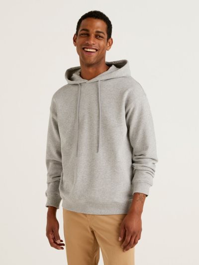 Men's Benetton 100% Cotton Hoodie Grey | NZ460670
