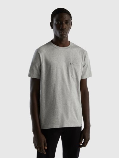 Men's Benetton 100% Cotton Pocket Short Sleeve T-shirts Light Grey | NZ281109