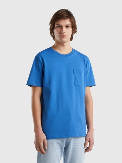 Men's Benetton 100% Cotton Pocket Short Sleeve T-shirts Light Blue | NZ301369