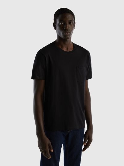 Men's Benetton 100% Cotton Pocket Short Sleeve T-shirts Black | NZ456924
