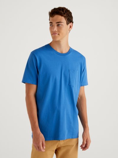 Men's Benetton 100% Cotton Pocket Short Sleeve T-shirts Dark Blue | NZ771538