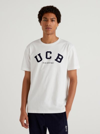 Men's Benetton 100% Cotton Print Short Sleeve T-shirts White | NZ576422