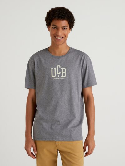 Men's Benetton 100% Cotton Print Short Sleeve T-shirts Dark Grey | NZ915367