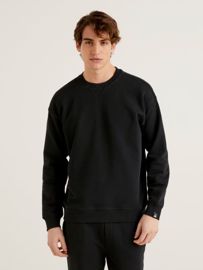 Men's Benetton 100% Cotton Pullover Sweatshirt Black | NZ030543