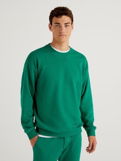 Men's Benetton 100% Cotton Pullover Sweatshirt Green | NZ420306