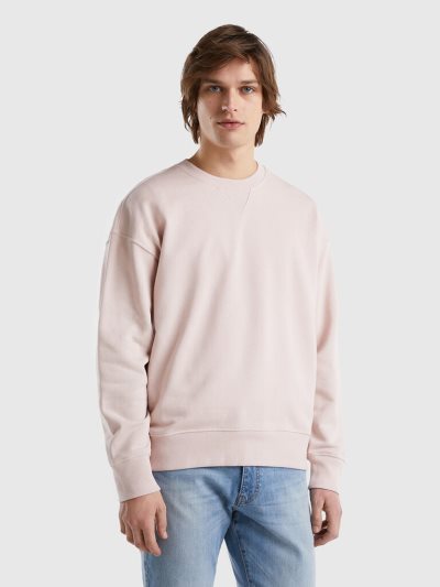 Men's Benetton 100% Cotton Pullover Sweatshirt Soft Pink | NZ976833