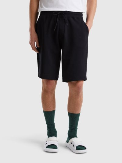 Men's Benetton 100% Cotton Sweat Bermudas Black | NZ315614