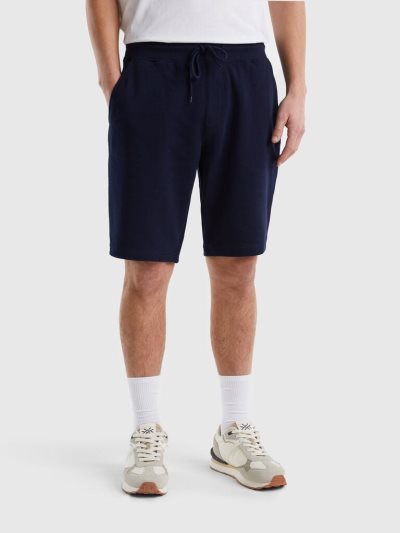 Men's Benetton 100% Cotton Sweat Bermudas Dark Blue | NZ816571