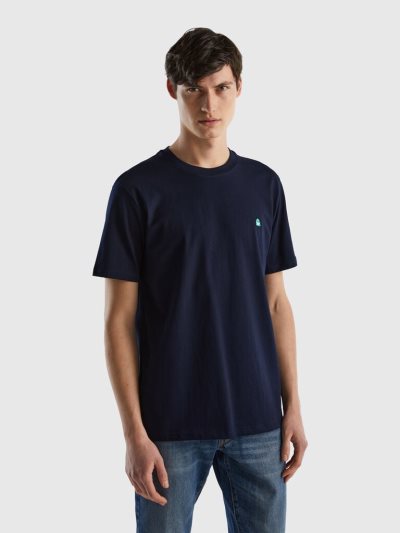 Men's Benetton 100% Organic Cotton Basic Short Sleeve T-shirts Dark Blue | NZ047960