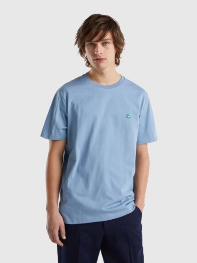 Men's Benetton 100% Organic Cotton Basic Short Sleeve T-shirts Air Force Blue | NZ408324