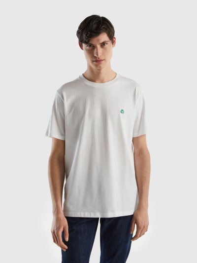 Men's Benetton 100% Organic Cotton Basic Short Sleeve T-shirts White | NZ594598