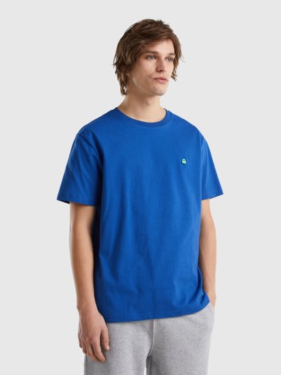 Men's Benetton 100% Organic Cotton Basic Short Sleeve T-shirts Bright Blue | NZ810261