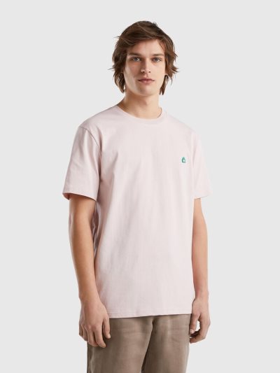 Men's Benetton 100% Organic Cotton Basic Short Sleeve T-shirts Soft Pink | NZ842913