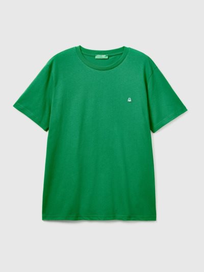 Men's Benetton 100% Organic Cotton Basic Short Sleeve T-shirts Dark Green | NZ940296