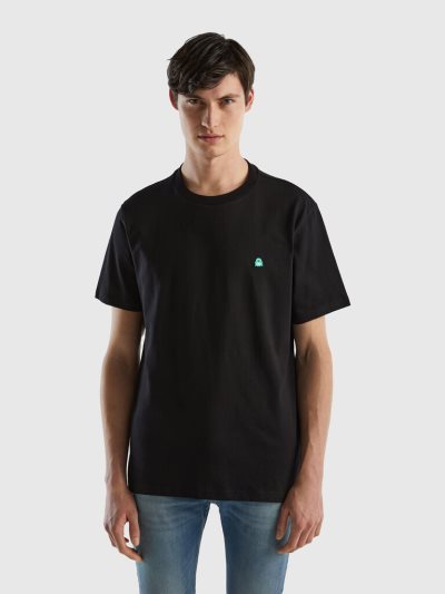 Men's Benetton 100% Organic Cotton Basic Short Sleeve T-shirts Black | NZ976501