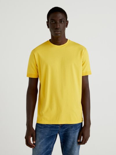 Men's Benetton 100% Organic Cotton Short Sleeve T-shirts Yellow | NZ752489