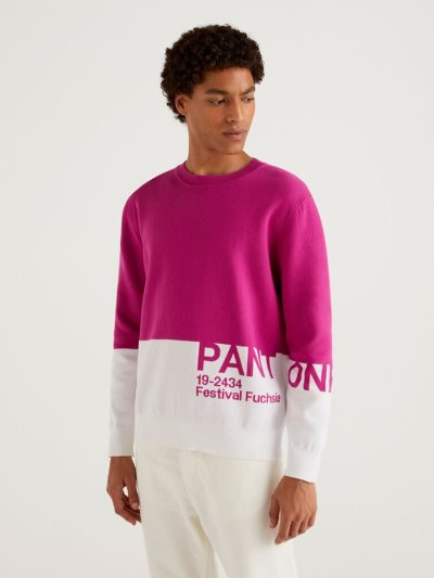 Men's Benetton Benettonxpantone™ Color Block Crew Neck Sweaters Cyclamen | NZ326294