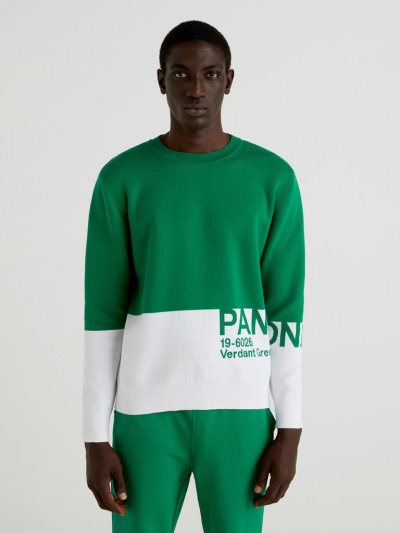 Men's Benetton Benettonxpantone™ Color Block Crew Neck Sweaters Green | NZ735654