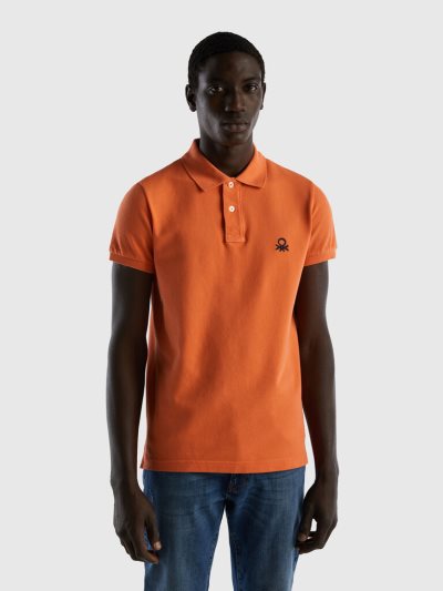 Men's Benetton Brick Slim Fit Short Sleeve Polos Orange | NZ747954