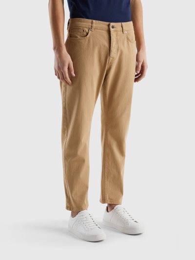 Men's Benetton Carrot Fit Trousers Beige | NZ274072