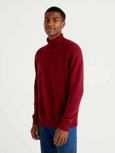 Men's Benetton Cashmere And Wool Blend Turtleneck High Neck Sweaters Red | NZ234725