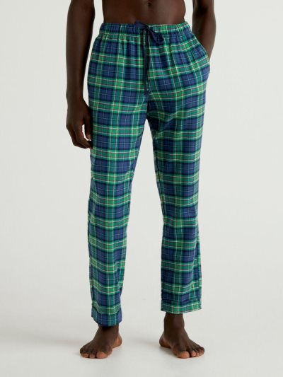 Men's Benetton Check Drawstring Trousers Green | NZ262350