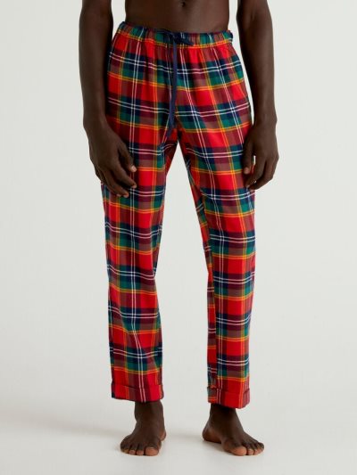 Men's Benetton Check Drawstring Trousers Red | NZ301560