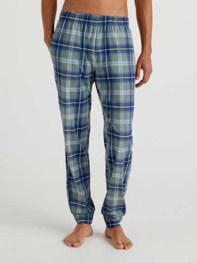 Men's Benetton Check Warm Cotton Trousers Military Green | NZ056125