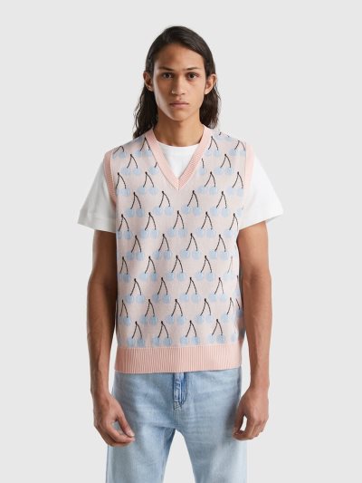 Men's Benetton Cherry Pattern Vest Pink | NZ613541