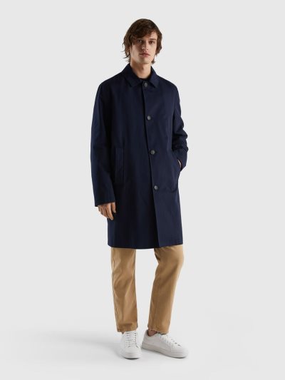 Men's Benetton Coat Lined Cotton Coats Dark Blue | NZ506144