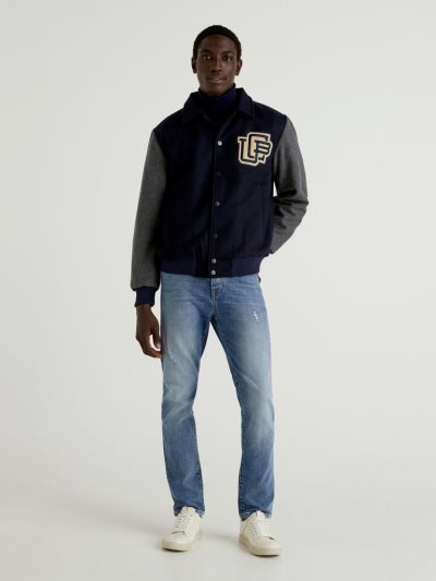 Men's Benetton College-style Padded Light Jackets Dark Blue | NZ577128