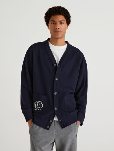 Men's Benetton College-style Sweat Cardigan Dark Blue | NZ503163